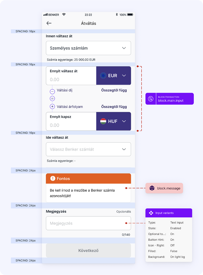 Benker digital banking extended component set with form inputs and confirmation patterns