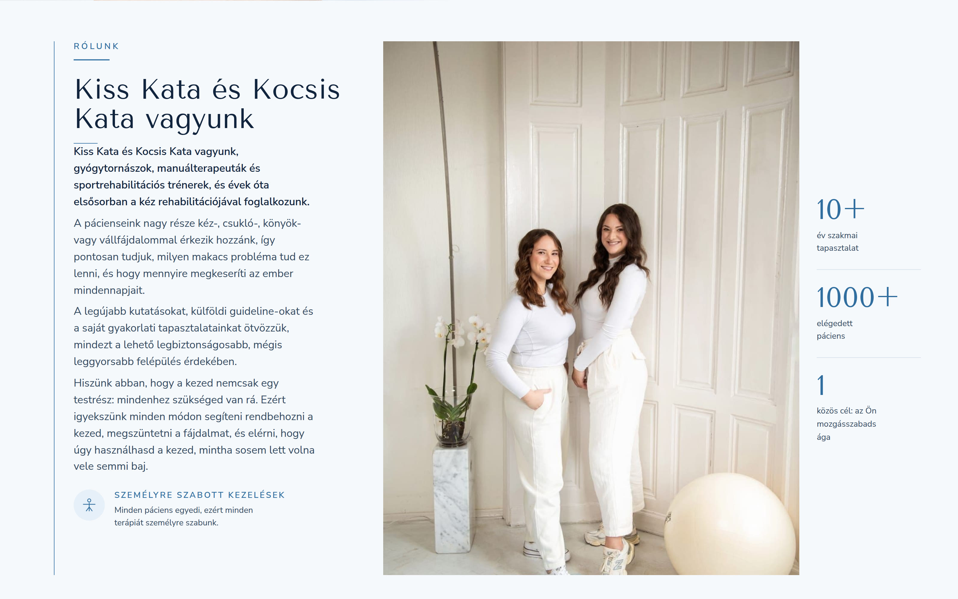 Kineticare about section introducing physiotherapists Kata Kiss and Kata Kocsis with their experience and patient numbers