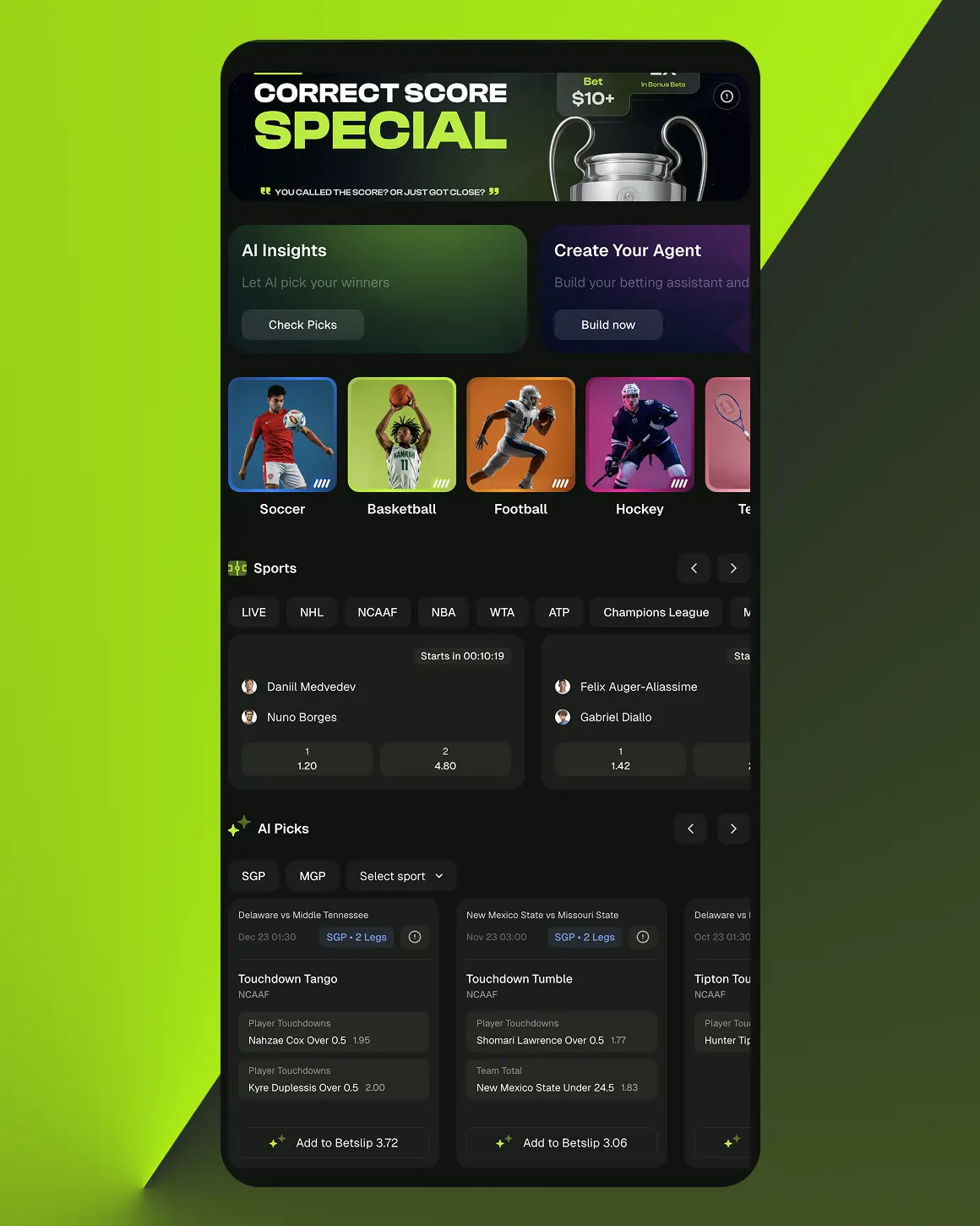 SportsGambit AI prediction market platform dashboard